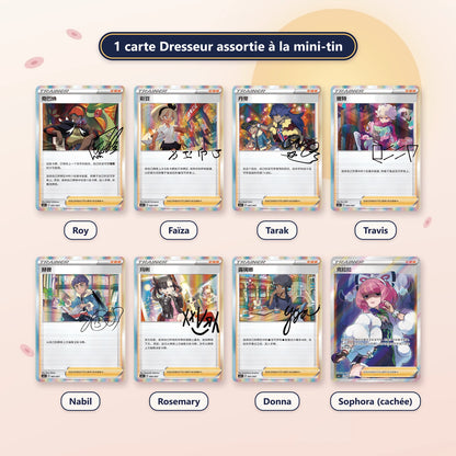 Coffret mini-tin Rosemary : la carte Dresseur assortie à la mini-tin, 8 possibles, 7 signées et Sophora en version cachée