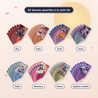 Coffret mini-tin Rosemary : les 8 modèles de sleeves (64 par coffret), assortis à la mini-tin reçue