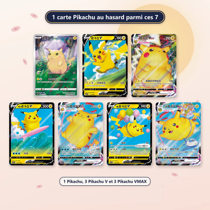 Coffret tin Super Ball - Célébration Légendaire (CS3aC/CS3bC) : les 7 cartes Pikachu possibles (1 Pikachu, 3 V, 3 VMAX)
